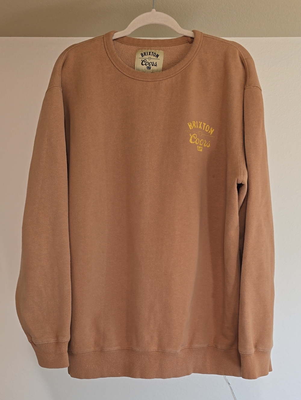 Brixton Men’s Crewneck Sweatshirt in Brown with Yellow Logo